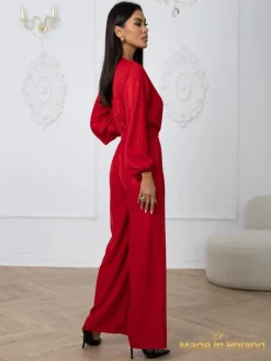 Best Błyszczący kombinezon damski z kopertowym dekoltem Milla Damskie Komplety Damskie