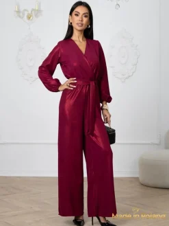 Discount Błyszczący kombinezon damski z kopertowym dekoltem Milla Damskie Komplety Damskie