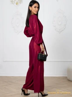 Discount Błyszczący kombinezon damski z kopertowym dekoltem Milla Damskie Komplety Damskie