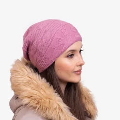 Discount Ciemnoróżowa ciepła damska dwuwarstwowa czapka - Akcesoria Damskie Czapki I Kapelusze