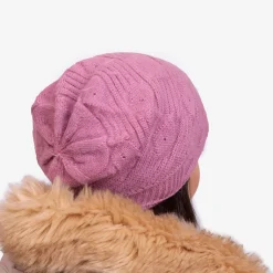 Discount Ciemnoróżowa ciepła damska dwuwarstwowa czapka - Akcesoria Damskie Czapki I Kapelusze