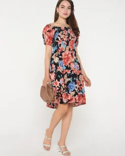 Hot Czarna damska sukienka mini w kwiaty - Odzież Sukienki Letnie|Sukienki Krótkie