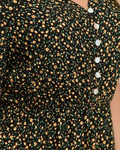 Online Czarna rozkloszowana damska sukienka maxi w kwiaty - Odzież Sukienki Letnie|Sukienki Długie