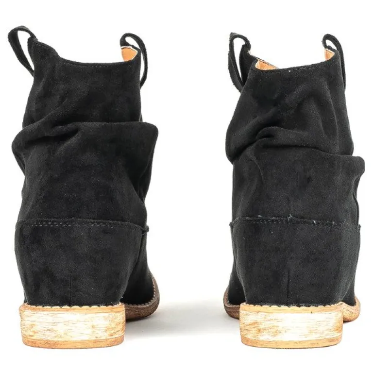 Outlet Czarne botki a'la kowbojki na krytym koturnie Daressco - Obuwie Botki Z Delikatnym Ociepleniem|Kowbojki