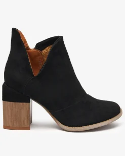 Online Czarne damskie botki na słupku z wycięciami Encura- Obuwie Botki Bez Ocieplenia|Botki Na Słupku