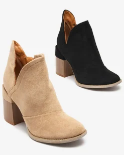 Online Czarne damskie botki na słupku z wycięciami Encura- Obuwie Botki Bez Ocieplenia|Botki Na Słupku