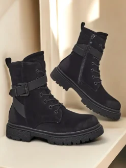 New Czarne damskie botki typu workery Miros Workery|Botki Z Delikatnym Ociepleniem