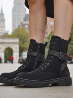 New Czarne damskie botki typu workery Miros Workery|Botki Z Delikatnym Ociepleniem