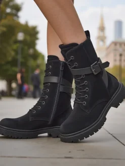 New Czarne damskie botki typu workery Miros Workery|Botki Z Delikatnym Ociepleniem