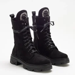 Outlet Czarne damskie botki workery eko-zamsz Moxo - Obuwie Workery|Botki Z Delikatnym Ociepleniem