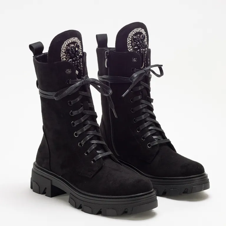 Outlet Czarne damskie botki workery eko-zamsz Moxo - Obuwie Workery|Botki Z Delikatnym Ociepleniem