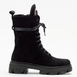 Outlet Czarne damskie botki workery eko-zamsz Moxo - Obuwie Workery|Botki Z Delikatnym Ociepleniem