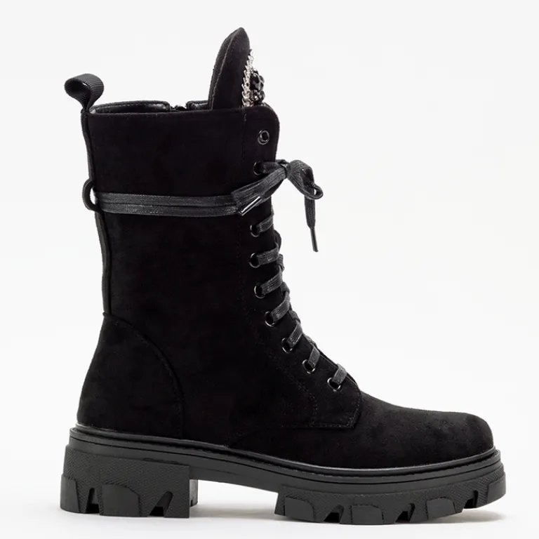 Outlet Czarne damskie botki workery eko-zamsz Moxo - Obuwie Workery|Botki Z Delikatnym Ociepleniem