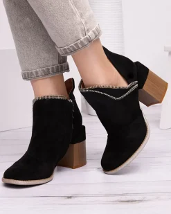 Sale Czarne damskie ocieplane botki na słupku Mukis - Obuwie Botki Bez Ocieplenia|Botki Na Słupku