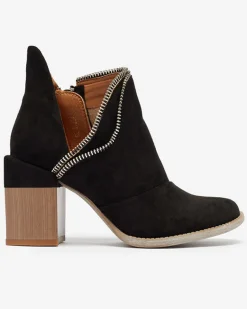 Sale Czarne damskie ocieplane botki na słupku Mukis - Obuwie Botki Bez Ocieplenia|Botki Na Słupku