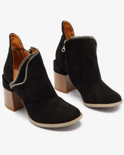 Sale Czarne damskie ocieplane botki na słupku Mukis - Obuwie Botki Bez Ocieplenia|Botki Na Słupku