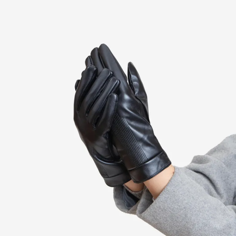 Hot Czarne klasyczne damskie rękawiczki zdobione haftem - Akcesoria Damskie Rękawiczki