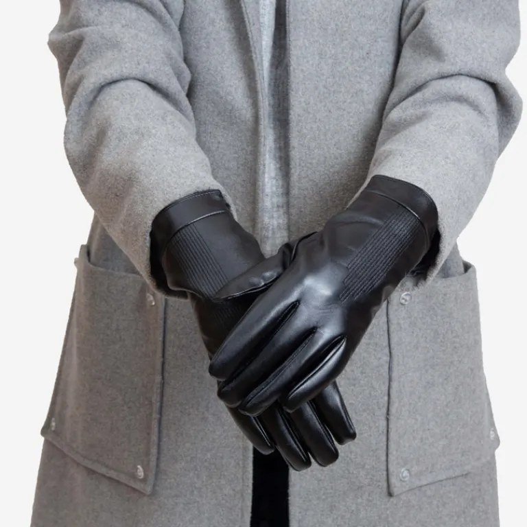 Hot Czarne klasyczne damskie rękawiczki zdobione haftem - Akcesoria Damskie Rękawiczki