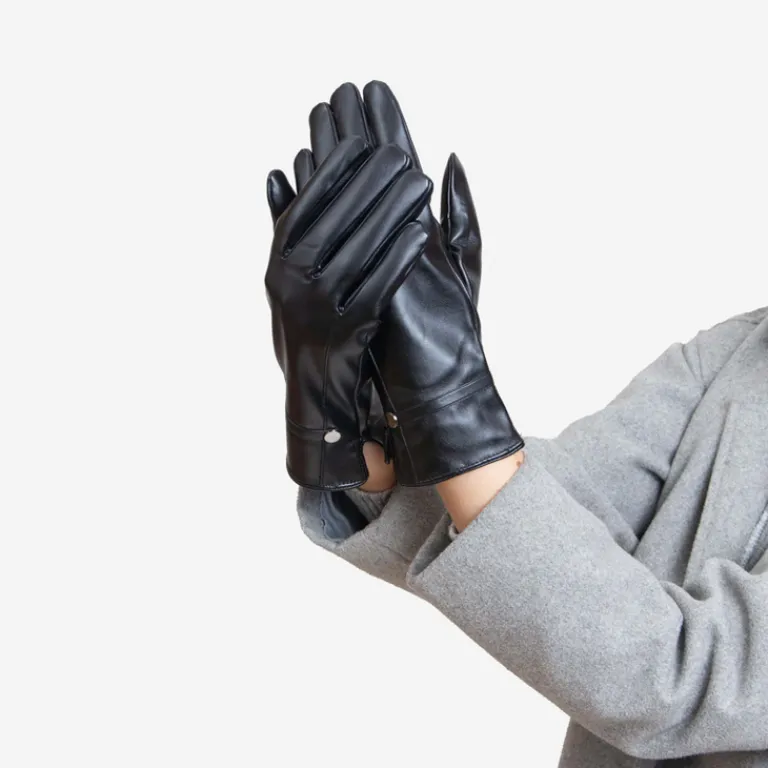 Discount Czarne klasyczne damskie eko-skórzane rękawiczki - Akcesoria Damskie Rękawiczki