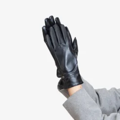 Discount Czarne klasyczne damskie eko-skórzane rękawiczki - Akcesoria Damskie Rękawiczki