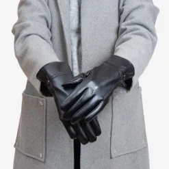 Discount Czarne klasyczne damskie eko-skórzane rękawiczki - Akcesoria Damskie Rękawiczki