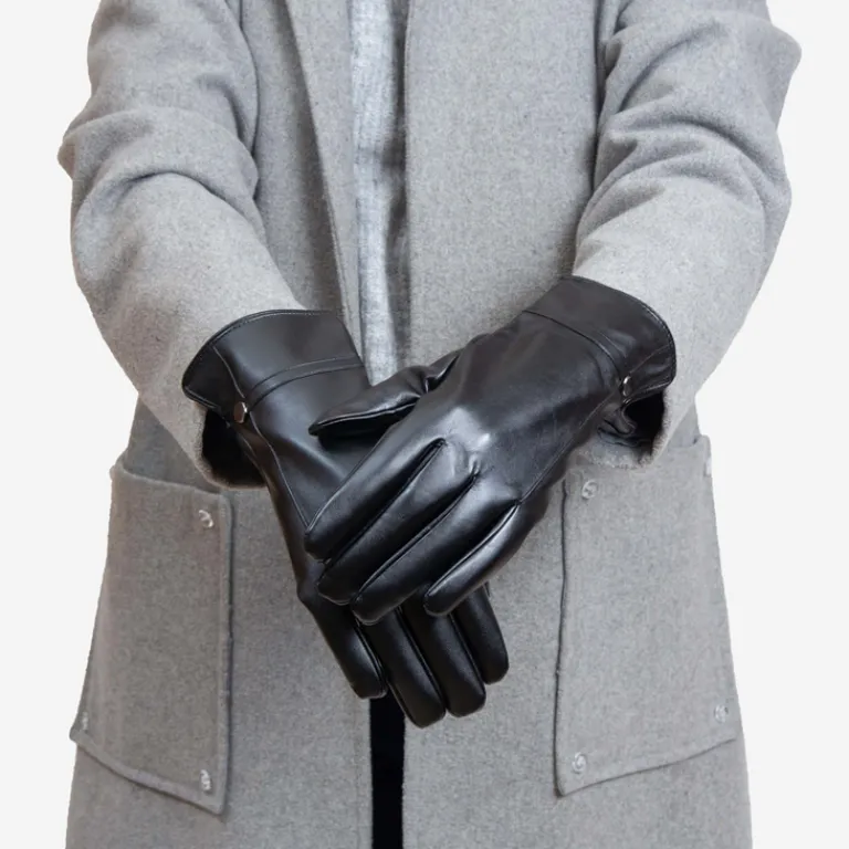 Discount Czarne klasyczne damskie eko-skórzane rękawiczki - Akcesoria Damskie Rękawiczki