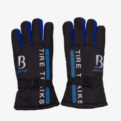 New Czarne męskie ocieplane rękawice z napisami i mi wstawkami - Akcesoria Rękawiczki