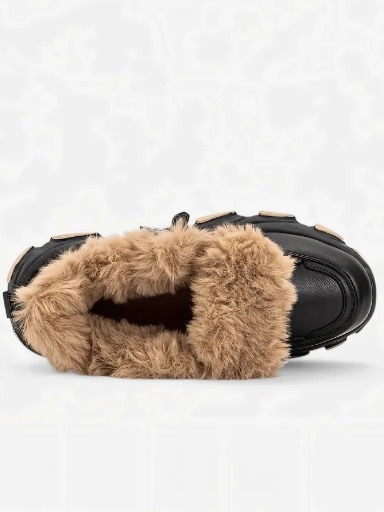 Hot Czarne sportowe sneakersy damskie z futerkiem Nonua- Obuwie Damskie Śniegowce|Ocieplane
