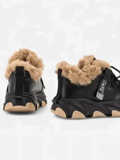 Hot Czarne sportowe sneakersy damskie z futerkiem Nonua- Obuwie Damskie Śniegowce|Ocieplane