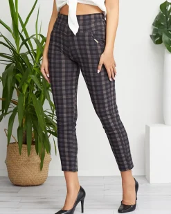 Sale Czarno-niebieskie damskie tregginsy w kratkę - Odzież Legginsy / Tregginsy|Plus Size