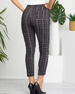 Sale Czarno-niebieskie damskie tregginsy w kratkę - Odzież Legginsy / Tregginsy|Plus Size