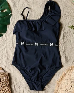 Outlet jednoczęściowy kostium kąpielowy damski z falbanką - Bielizna Stroje Kąpielowe