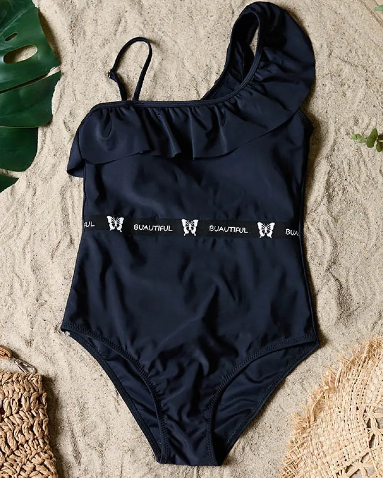 Outlet jednoczęściowy kostium kąpielowy damski z falbanką - Bielizna Stroje Kąpielowe