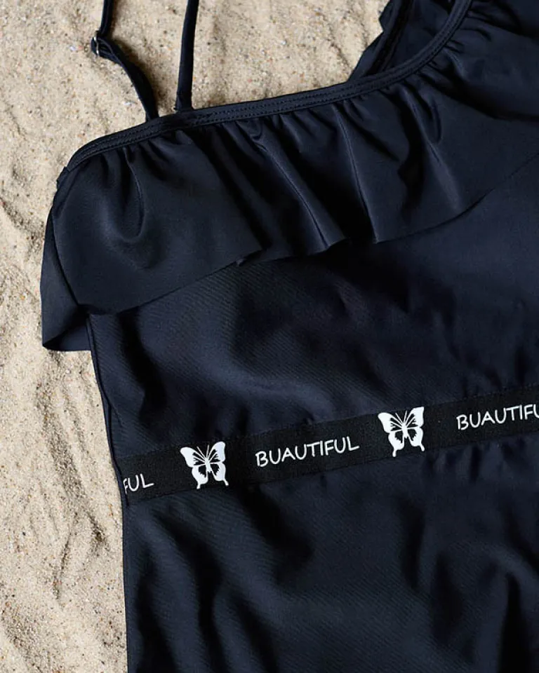 Outlet jednoczęściowy kostium kąpielowy damski z falbanką - Bielizna Stroje Kąpielowe