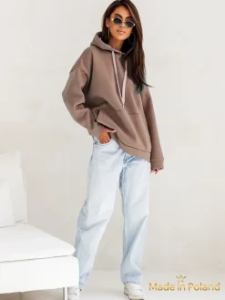 Online Damska Bluza Kapuśniak Leonida Brązowa z Długim Rękawem Bluzy