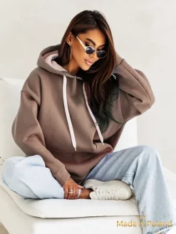 Online Damska Bluza Kapuśniak Leonida Brązowa z Długim Rękawem Bluzy