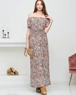 Clearance Damska czarna wzorzysta sukienka maxi- Odzież Sukienki Długie