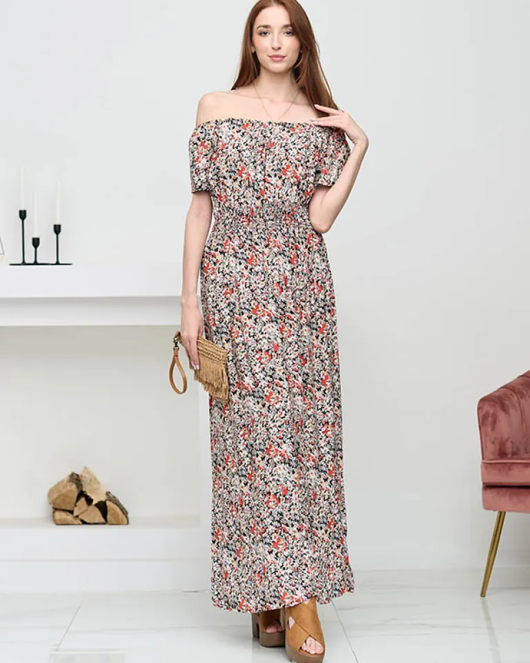 Clearance Damska czarna wzorzysta sukienka maxi- Odzież Sukienki Długie