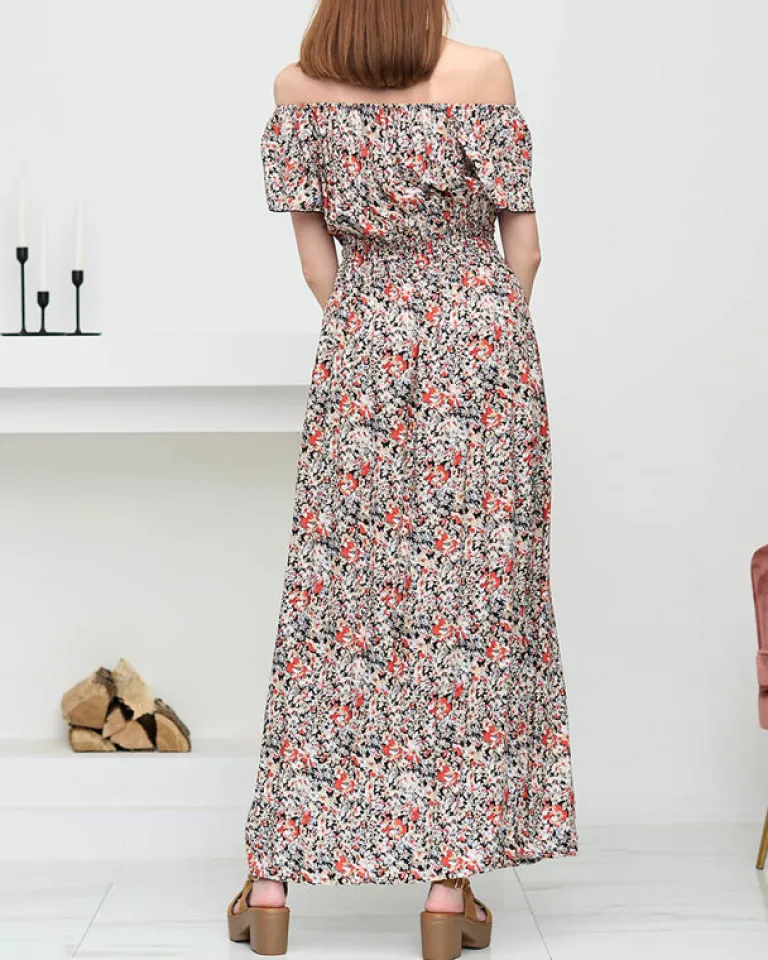 Clearance Damska czarna wzorzysta sukienka maxi- Odzież Sukienki Długie