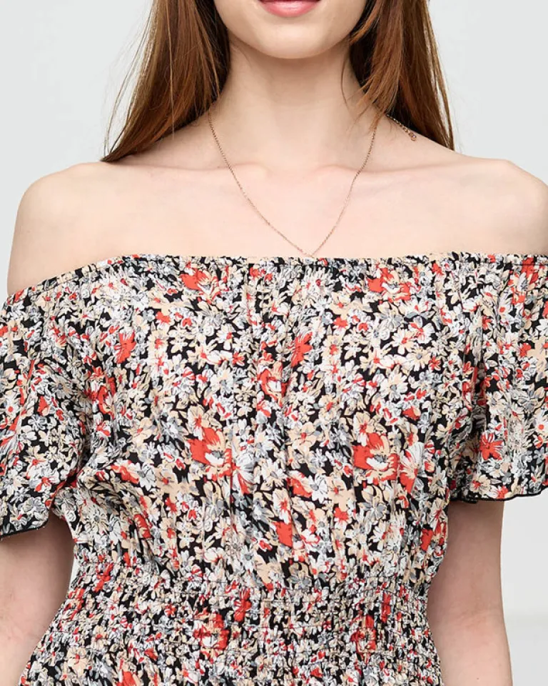 Clearance Damska czarna wzorzysta sukienka maxi- Odzież Sukienki Długie