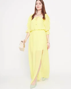 Best Damska żółta sukienka maxi hiszpanka - Odzież Sukienki Letnie|Sukienki Długie