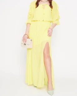 Best Damska żółta sukienka maxi hiszpanka - Odzież Sukienki Letnie|Sukienki Długie