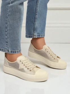 Best Damskie beżowe tenisówki Callista Mesh – płaski obcas, kolekcja Lato Jesień Trampki