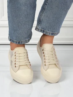 Best Damskie beżowe tenisówki Callista Mesh – płaski obcas, kolekcja Lato Jesień Trampki