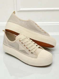 Best Damskie beżowe tenisówki Callista Mesh – płaski obcas, kolekcja Lato Jesień Trampki