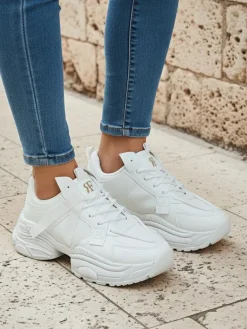 Sale Damskie białe sneakersy Arete z eko skóry, płaski obcas, wiosenna kolekcja Damskie Ugc|Sneakersy