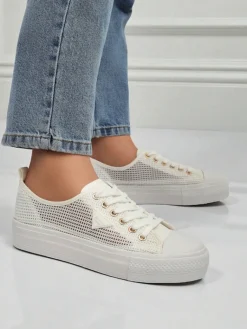 Clearance Damskie białe sneakersy Ariadne Mesh – przewiewne trampki na płaskiej podeszwie Trampki