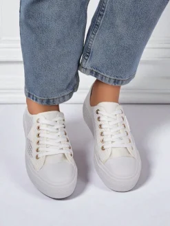 Clearance Damskie białe sneakersy Ariadne Mesh – przewiewne trampki na płaskiej podeszwie Trampki