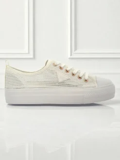 Clearance Damskie białe sneakersy Ariadne Mesh – przewiewne trampki na płaskiej podeszwie Trampki