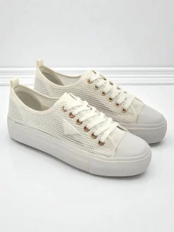 Clearance Damskie białe sneakersy Ariadne Mesh – przewiewne trampki na płaskiej podeszwie Trampki